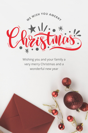 Christmas and New Year Wishes with Baubles and Gift Postcard 4x6in Vertical Design Template