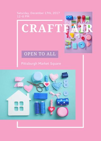 Craft Fair with needlework tools Flayer Design Template