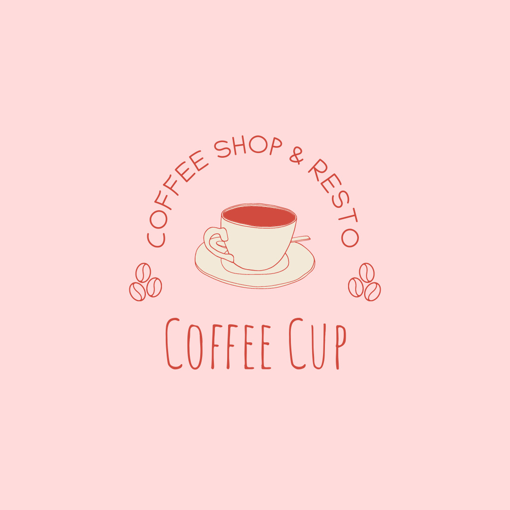 Plantilla de diseño de Hand drawn Coffee Shop Emblem In Pink Logo 1080x1080px 