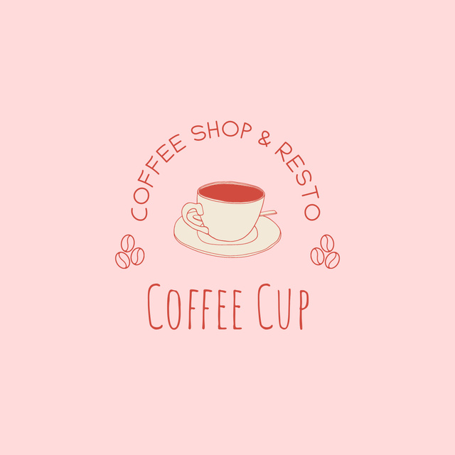 Hand drawn Coffee Shop Emblem In Pink Logo 1080x1080px Modelo de Design
