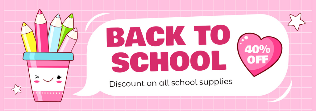 School Supplies Discount with Cute Cup and Pencils Tumblr – шаблон для дизайну