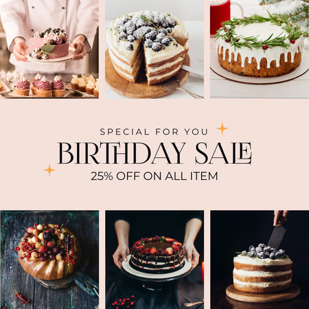 Bakery Ad with Birthday Cake Instagram Design Template