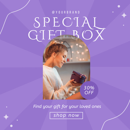 Woman opens magic special gift box Instagram – шаблон для дизайну