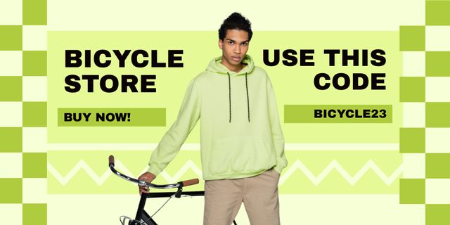 Promo Code in Bicycle Store Twitter Design Template