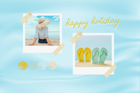 Summer Vacation with Girl on Beach Mood Board Design Template