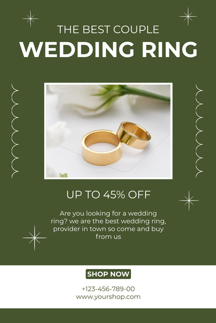 Wedding Rings Sale Ad Layout with Photo on Green Pinterest Design Template