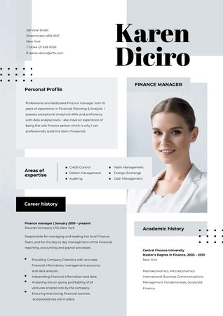 Finance manager skills and experience Resume Modelo de Design