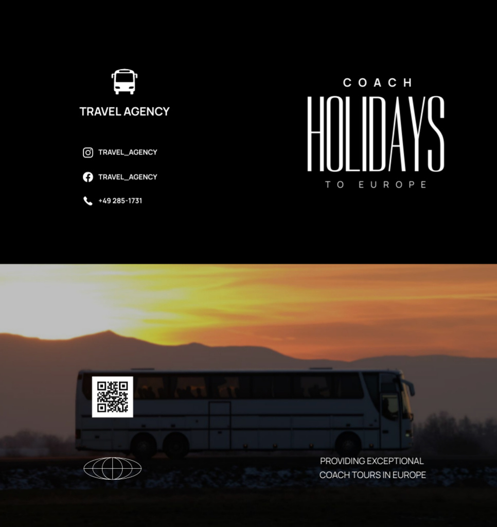 Bus Holiday Tours Ad on Black Brochure Din Large Bi-foldデザインテンプレート