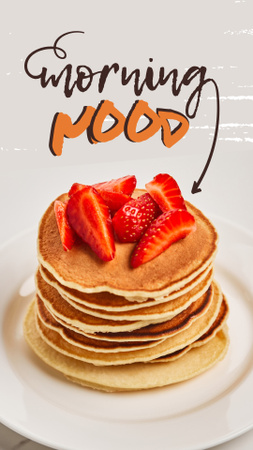 herkullisia pannukakkuja mansikoiden kanssa aamiaisella Instagram Story Design Template