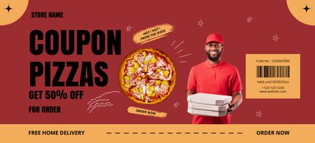Discount Voucher for Pizza Delivery Coupon 3.75x8.25in Design Template