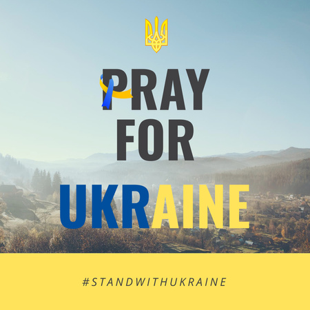 Designvorlage Beten Sie für die Ukraine. Satz auf dem Hintergrund der Landschaft für Instagram