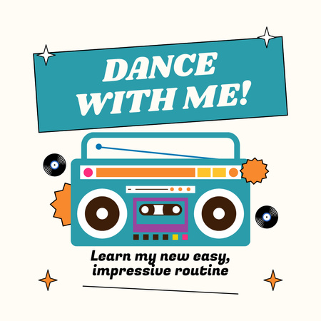 Easy Dancing With Retro Boom Box And Social Media Trends Instagram Design Template