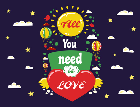 Designvorlage Liebevolle Phrase mit Luftballons auf Blau für Postcard 4.2x5.5in