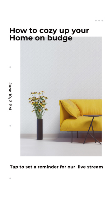 Designvorlage Home Decor Live Stream Ad with Stylish Sofa für Instagram Story