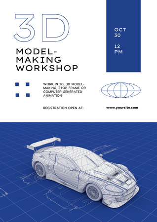 Оголошення модельної майстерні з автомобілем Poster – шаблон для дизайну