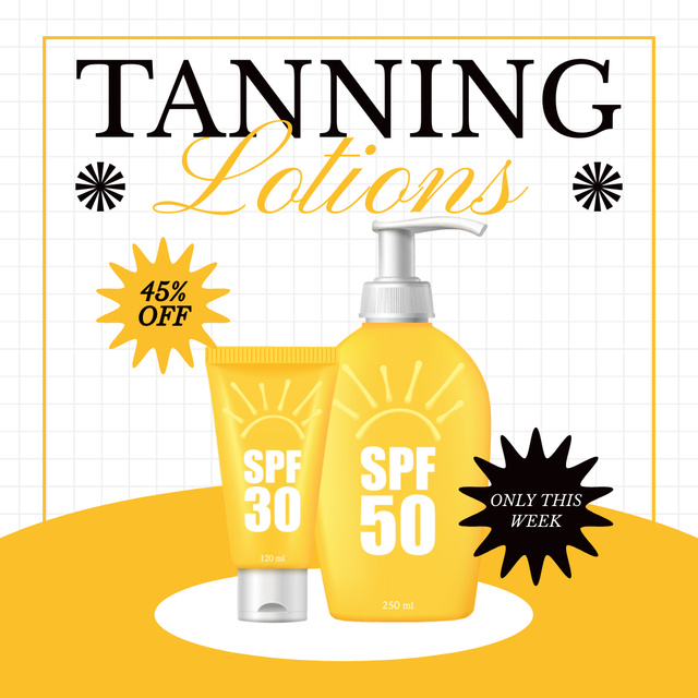 Designvorlage Discount on Tanning Lotions with SPF für Animated Post