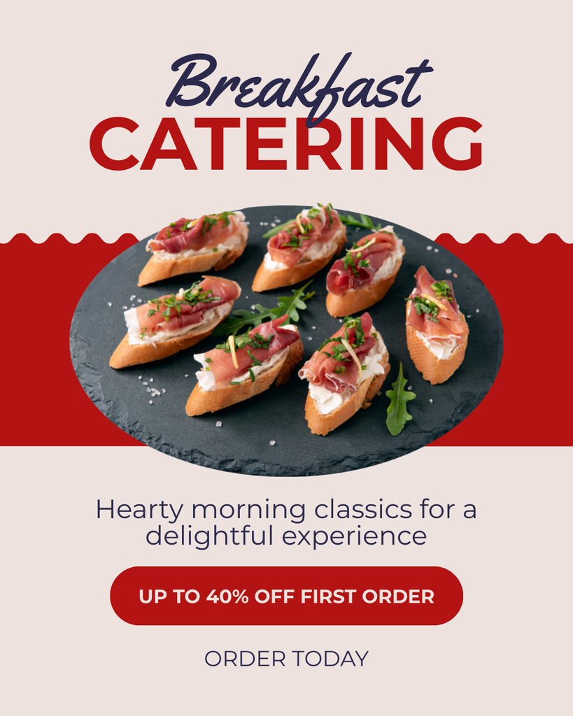 Huge Discount on First Breakfast Catering Order Instagram Post Vertical tervezősablon