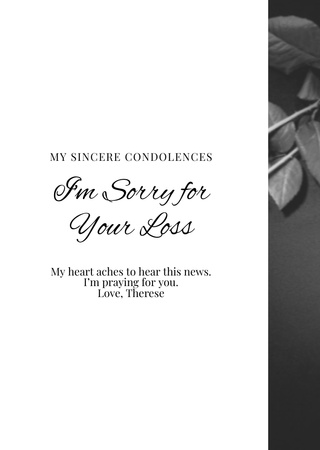 Sympathy Phrase with Roses Postcard A6 Vertical Design Template