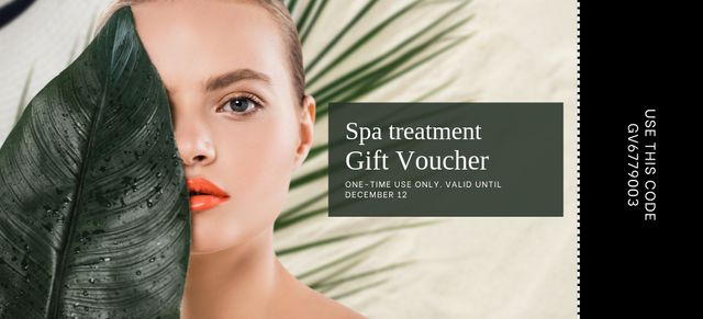 Designvorlage Spa Treatments Ad with Beautiful Young Woman für Coupon 3.75x8.25in