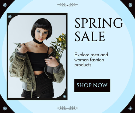 Spring Sale Ad with Attractive Young Woman Facebook Design Template