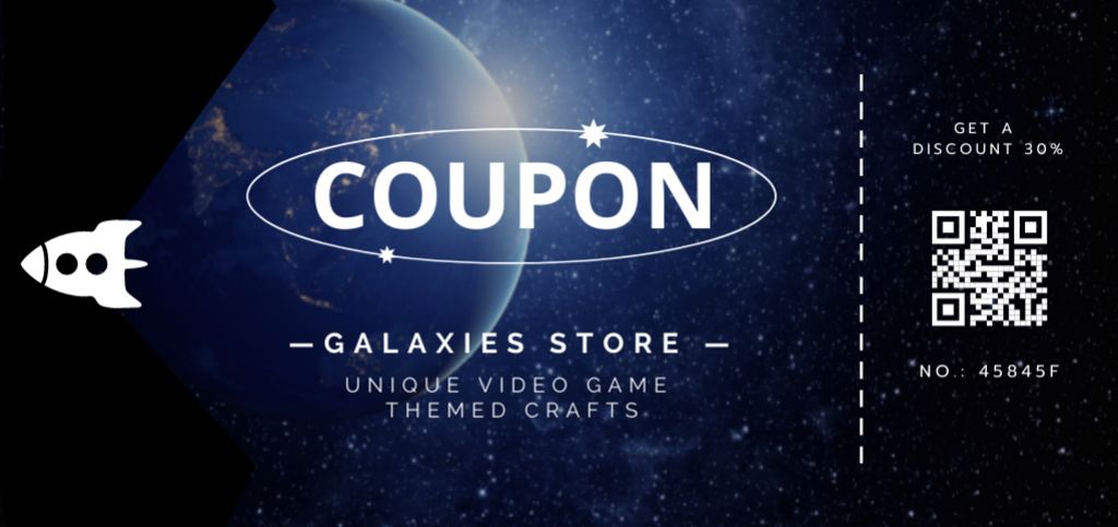 Gaming Shop Ad with Planets in Space Coupon Din Large – шаблон для дизайна