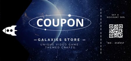 Ontwerpsjabloon van Coupon Din Large van Gaming Shop-advertentie met planeten in de ruimte