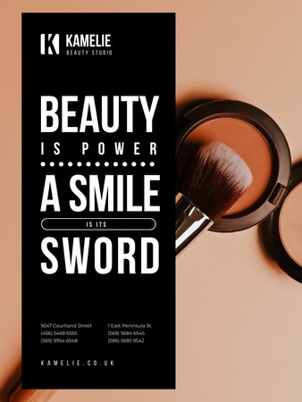 Ontwerpsjabloon van Poster US van Beauty Quote with Brush and Face Powder