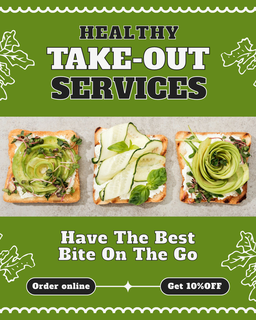 Ad of Healthy Take-Out Services with Tasty Sandwiches Instagram Post Vertical Design Template
