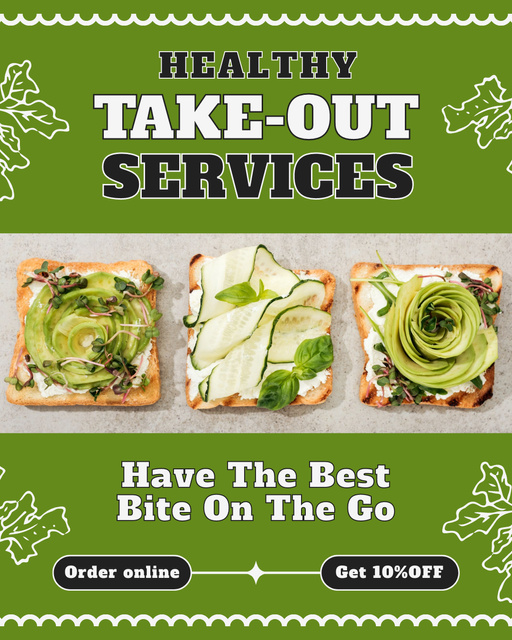 Ad of Healthy Take-Out Services with Tasty Sandwiches Instagram Post Vertical Design Template