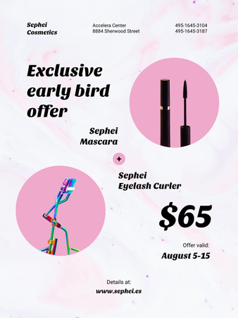 Plantilla de diseño de Cosmetics Sale with Mascara and Eyelash Curler Poster US 