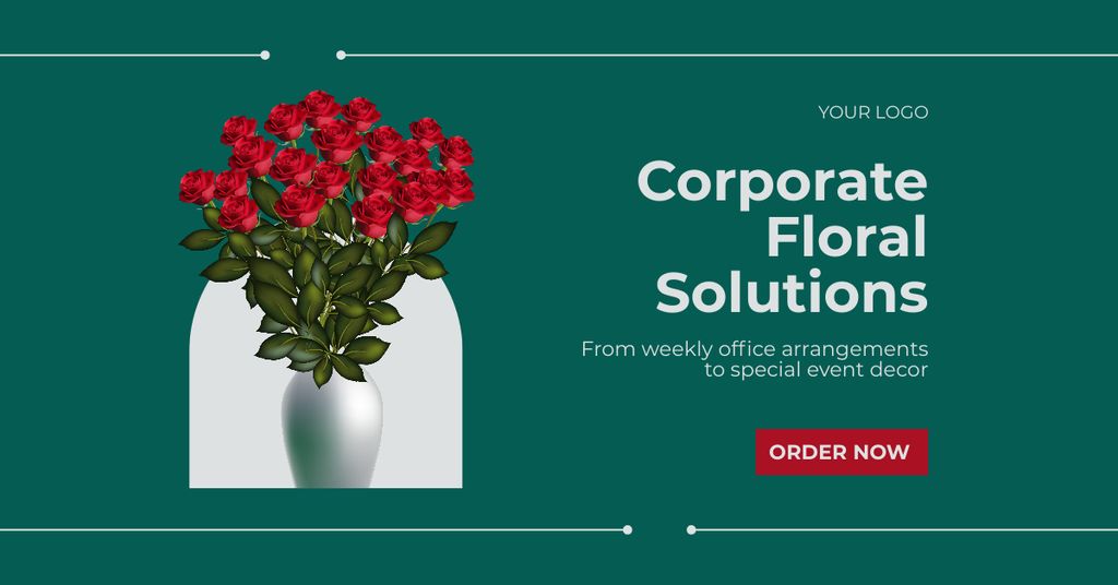 Ontwerpsjabloon van Facebook AD van Corporate Floral Solutions Offer with Bouquet in Vase