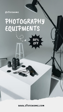 Modèle de visuel Offre de vente à prix réduit sur l'équipement de photographie - Instagram Story