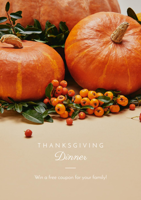 Thanksgiving Dinner with Fresh Pumpkins and Berries Flyer A5 Design Template