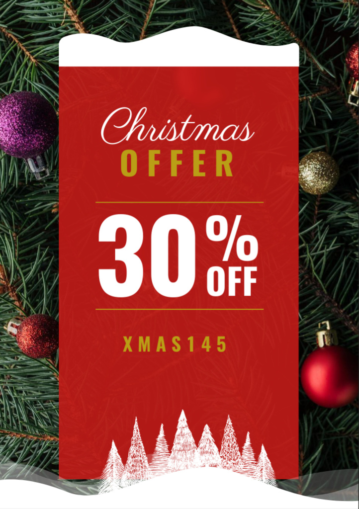 Christmas Offer with Decorated Fir Tree Flyer A7 Design Template