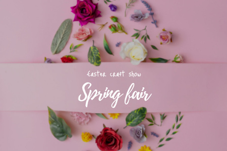 Designvorlage Pink Floral Announcement of Easter Fair für Flyer 4x6in Horizontal