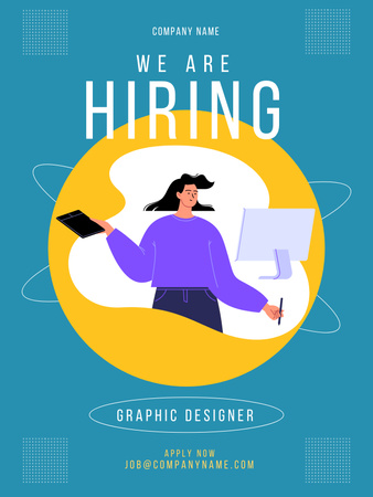 Anúncio de vaga para designer gráfico com ilustração de mulher Poster US Modelo de Design