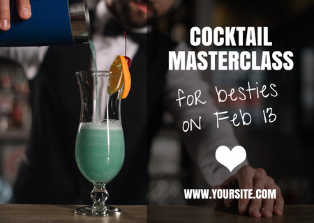 Designvorlage Ankündigung der Cocktail-Masterclass am Galentine's Day für Postcard
