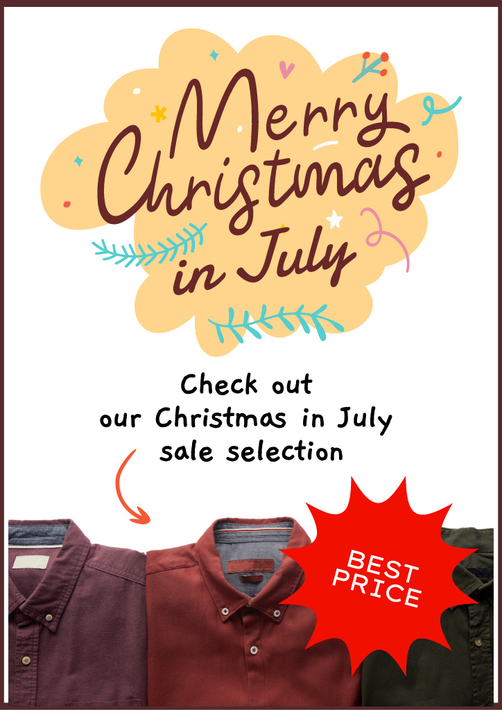 July Christmas Shirt Sale Announcement Flyer A4 Πρότυπο σχεδίασης