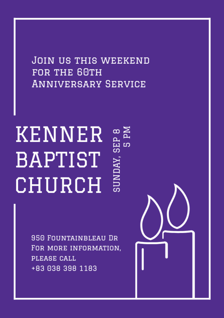 Church Invitation with Candles in Frame Flyer A5 Design Template