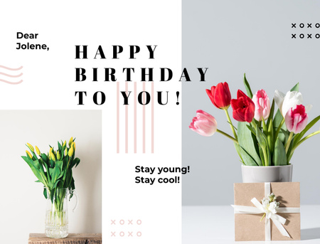 Birthday Greeting Pink Flowers In Vases Postcard 4.2x5.5in – шаблон для дизайну