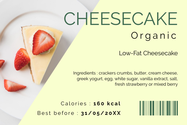 Low-Fat Organic Cheesecake Label Tasarım Şablonu