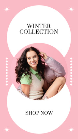 Designvorlage Winter Collection Announcement with Smiling Girl für Instagram Story