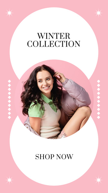 Winter Collection Announcement with Smiling Girl Instagram Story Design Template