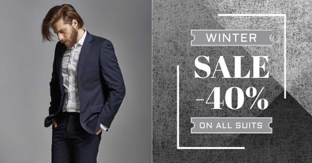 Suit sale advertisement with Stylish Man Facebook AD Design Template