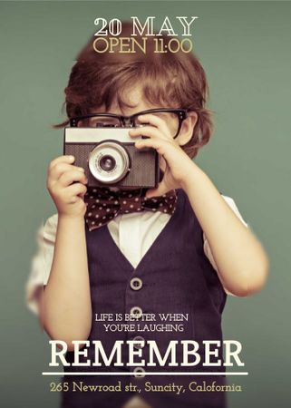 Platilla de diseño Motivational quote with Child taking Photo Invitation