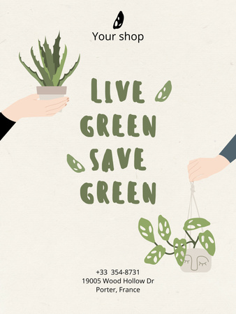 Green Lifestyle Concept with People holding Flowerpots Poster US Šablona návrhu