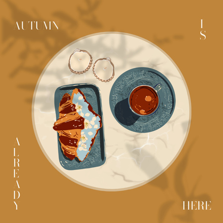 őszi inspiráció kávé és croissant Instagram tervezősablon