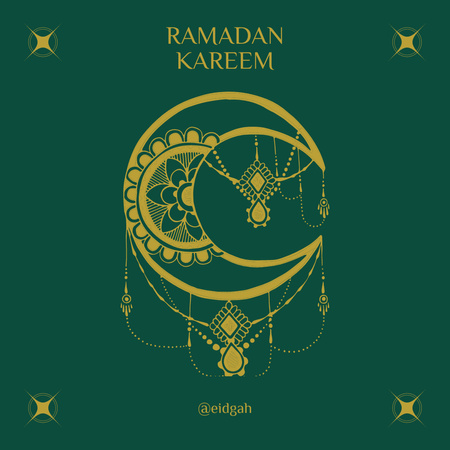 Ramadan Greeting with Moon on Green Instagram Design Template