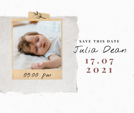 Ontwerpsjabloon van Facebook van Birthday Announcement with Cute Sleeping little Baby