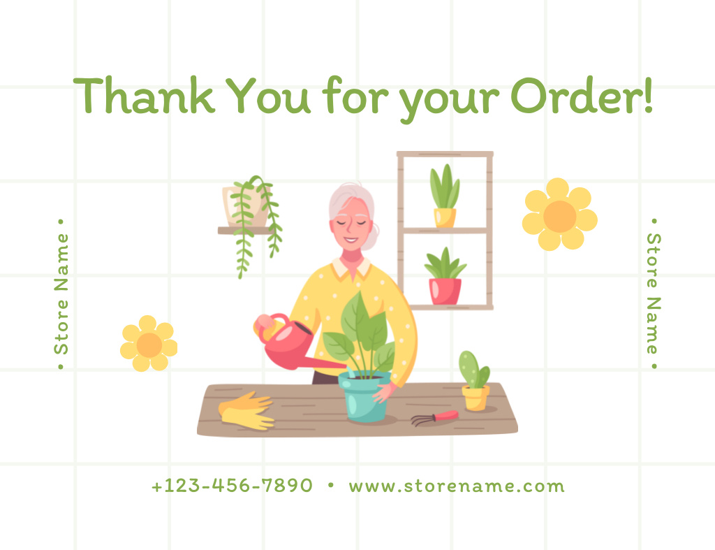 Thank You for Order of Potted Plant Thank You Card 5.5x4in Horizontal Design Template